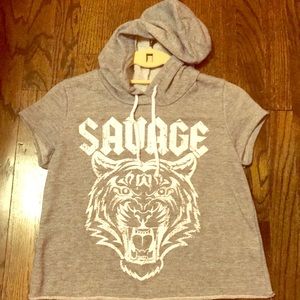 Cropped sleeveless hoodie